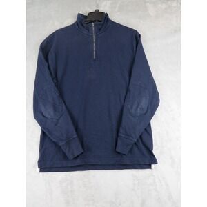 J.Crew Oarsman Quarter Zip Pullover Mens M Navy Blue Elbow Patch Sweatshirt